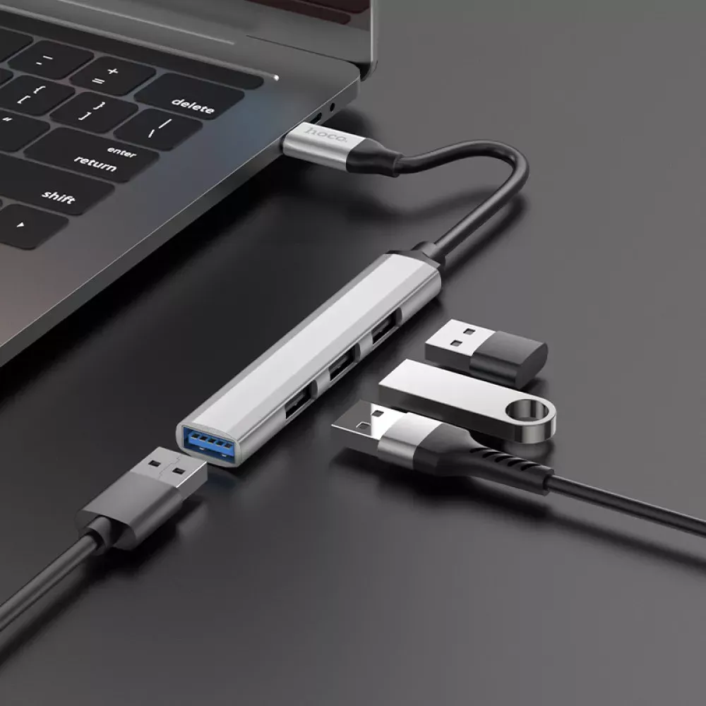 USB HUB : USB C To 4 USB — Hoco HB26 — Metal grey — фото 5