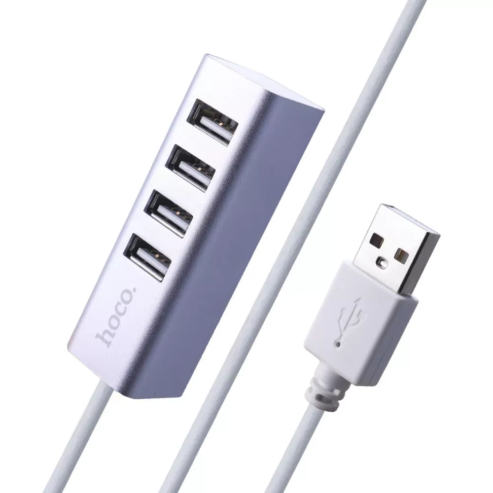 USB HUB Hoco HB1 Line Machine ; USB To 4 USB — Silver - фото 3