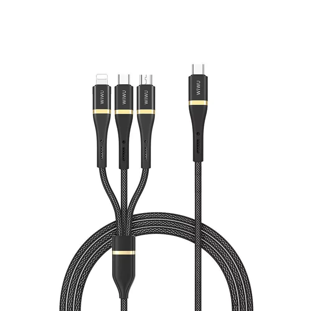 Wiwu Wi-C024 Elite Series 3in1 Type-C to Lightning – Type-C – Micro USB Ultra Fast Charging Cable 100W 1.2M — Wiwu