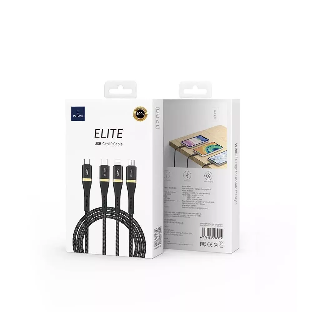 Wiwu Wi-C024 Elite Series 3in1 Type-C to Lightning – Type-C – Micro USB Ultra Fast Charging Cable 100W 1.2M — фото 3
