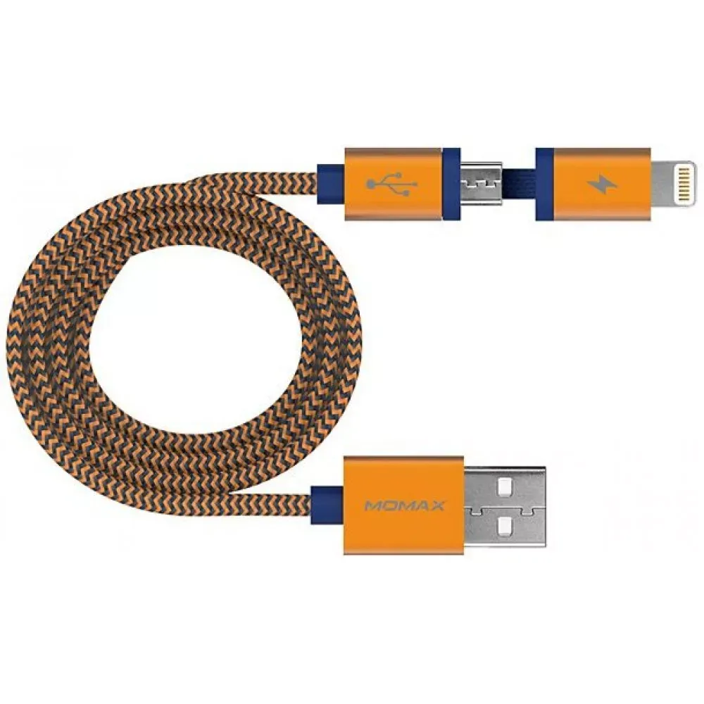 Кабель 2 in 1 ( L , M ) 2.4A (1m) Momax DL4 — Orange — Различные