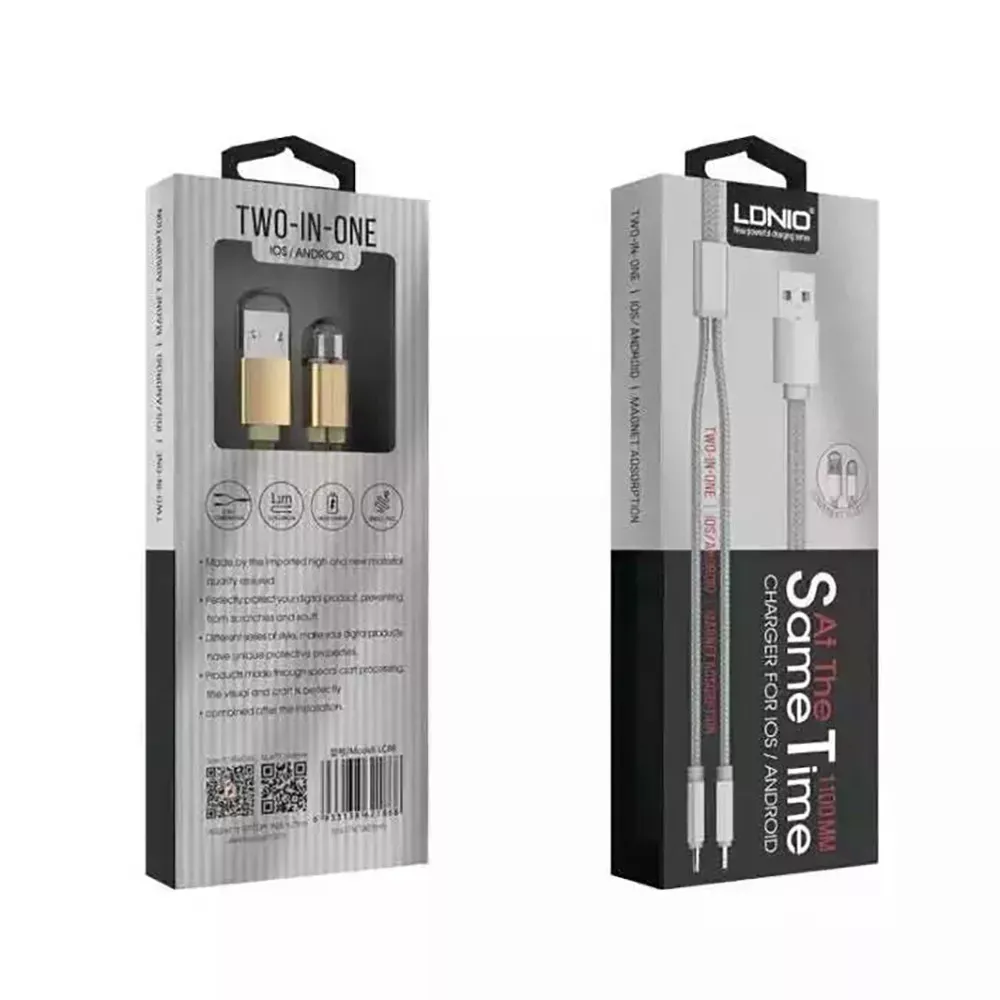 Кабель 2 in 1 ( L , M ) 3.4A (1.1m) Ldnio LC86 White — LDNIO