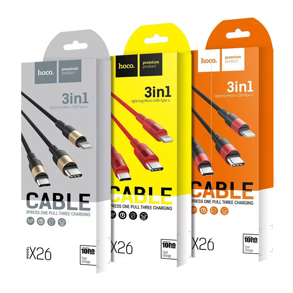 Кабель 3 in 1 ( L , M , С ) 2A (1m) Hoco X26 - фото 13