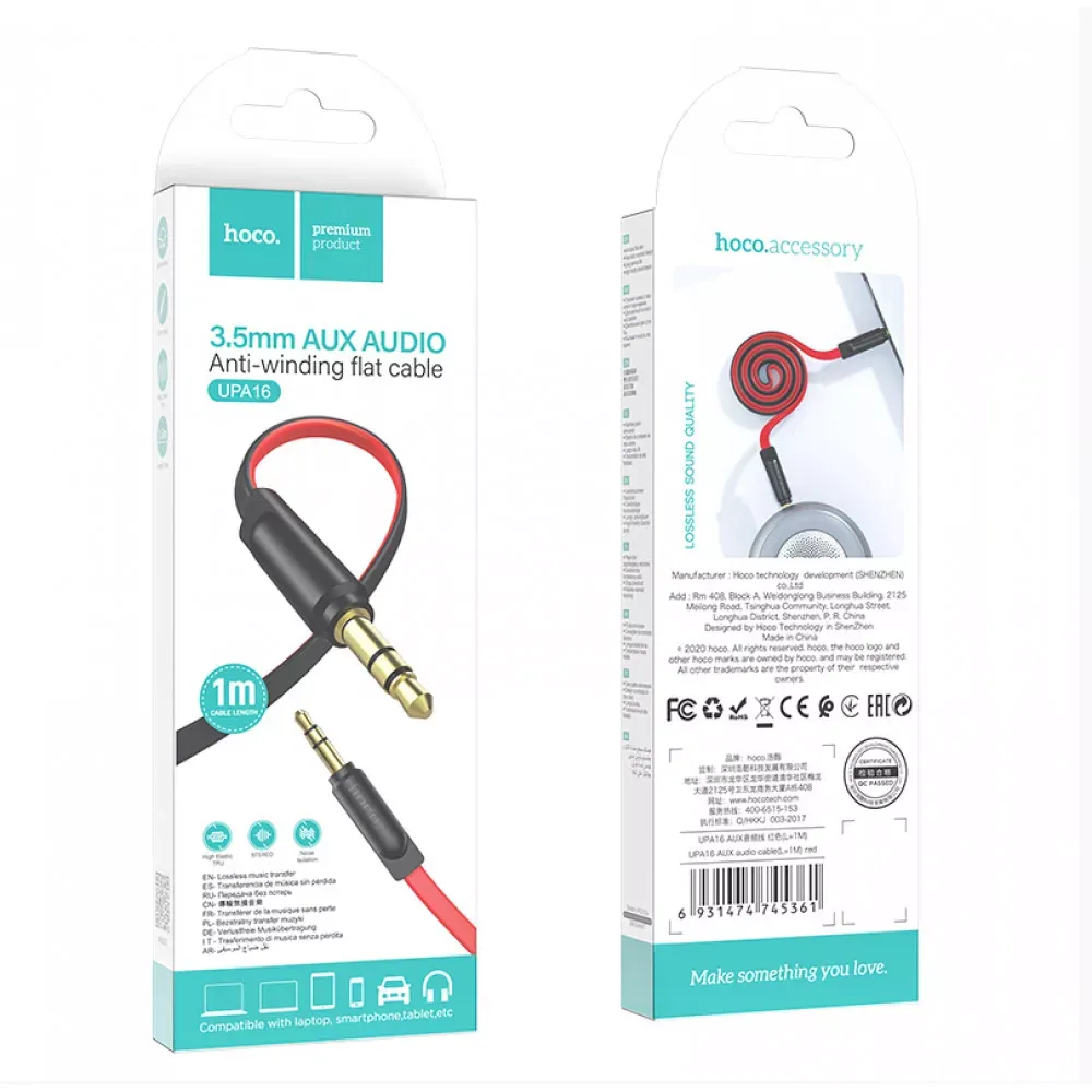 Кабель Aux (1m) Hoco UPA16 — Red - фото 3
