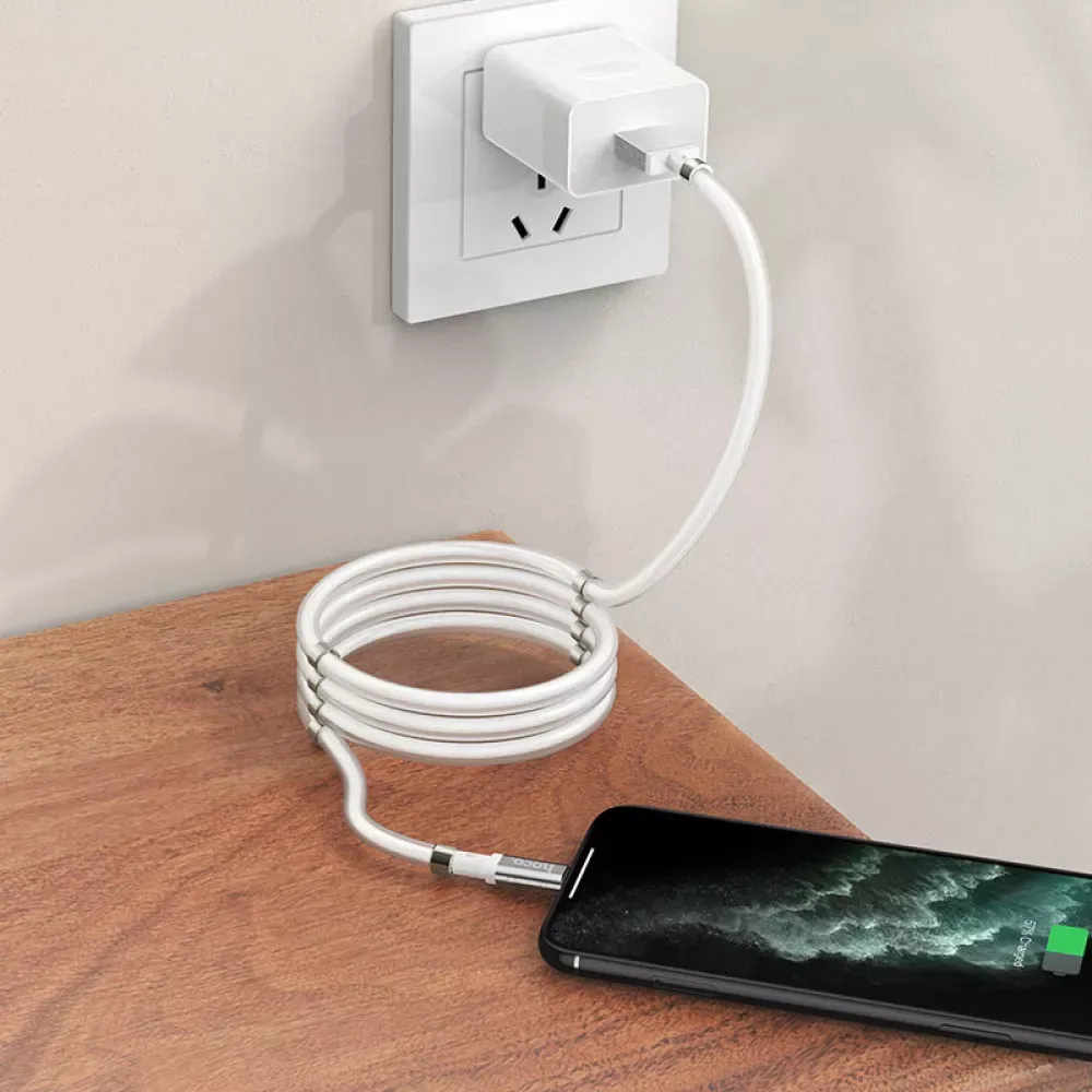 Кабель Lightning 2.4A (1m) Hoco U91 Magnetic — White - фото 9