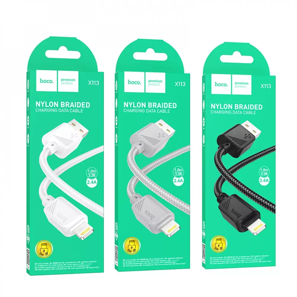 Кабель Lightning 2.4A (1m) Hoco X113 — Gray - фото 3