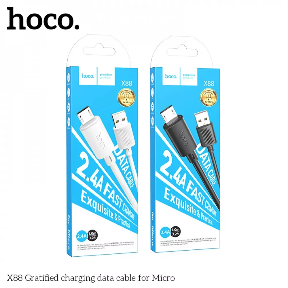 Кабель Micro 2.4A (1m) — Hoco X88 — White - фото 3