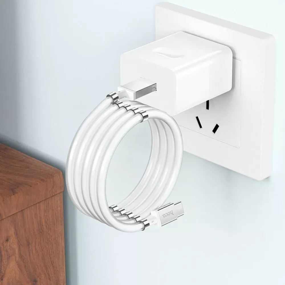 Кабель USB C 2.4A (1m) Hoco U91 Magnetic — White - фото 6