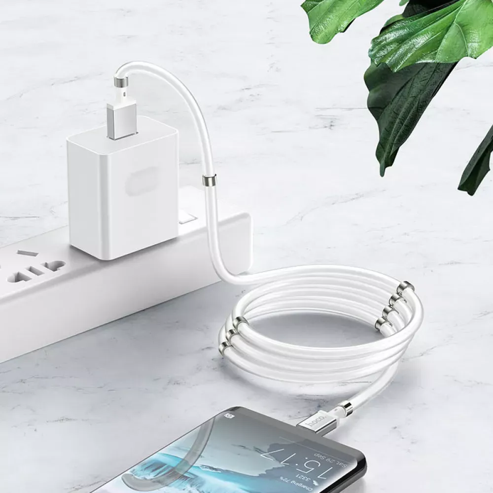 Кабель USB C 2.4A (1m) Hoco U91 Magnetic — White - фото 7