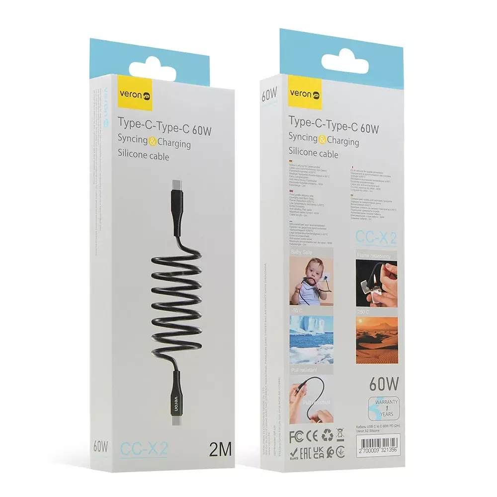 Кабель USB C to C 60W PD Veron X2 Silicone — фото 3