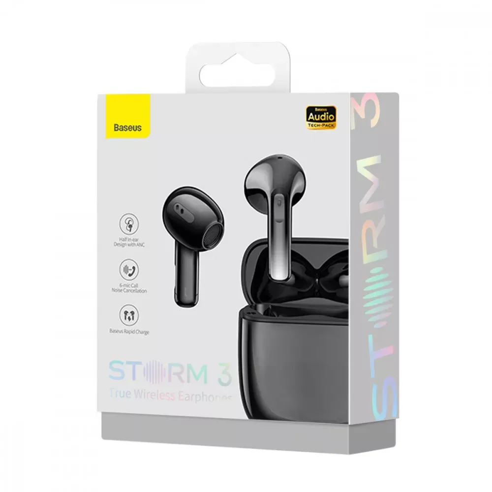Bluetooth гарнітура TWS Baseus Storm 3 — NGTW140101 Black — фото 3