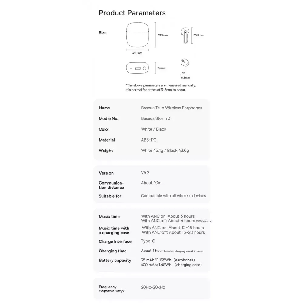 Bluetooth гарнітура TWS Baseus Storm 3 — NGTW140101 Black — фото 4