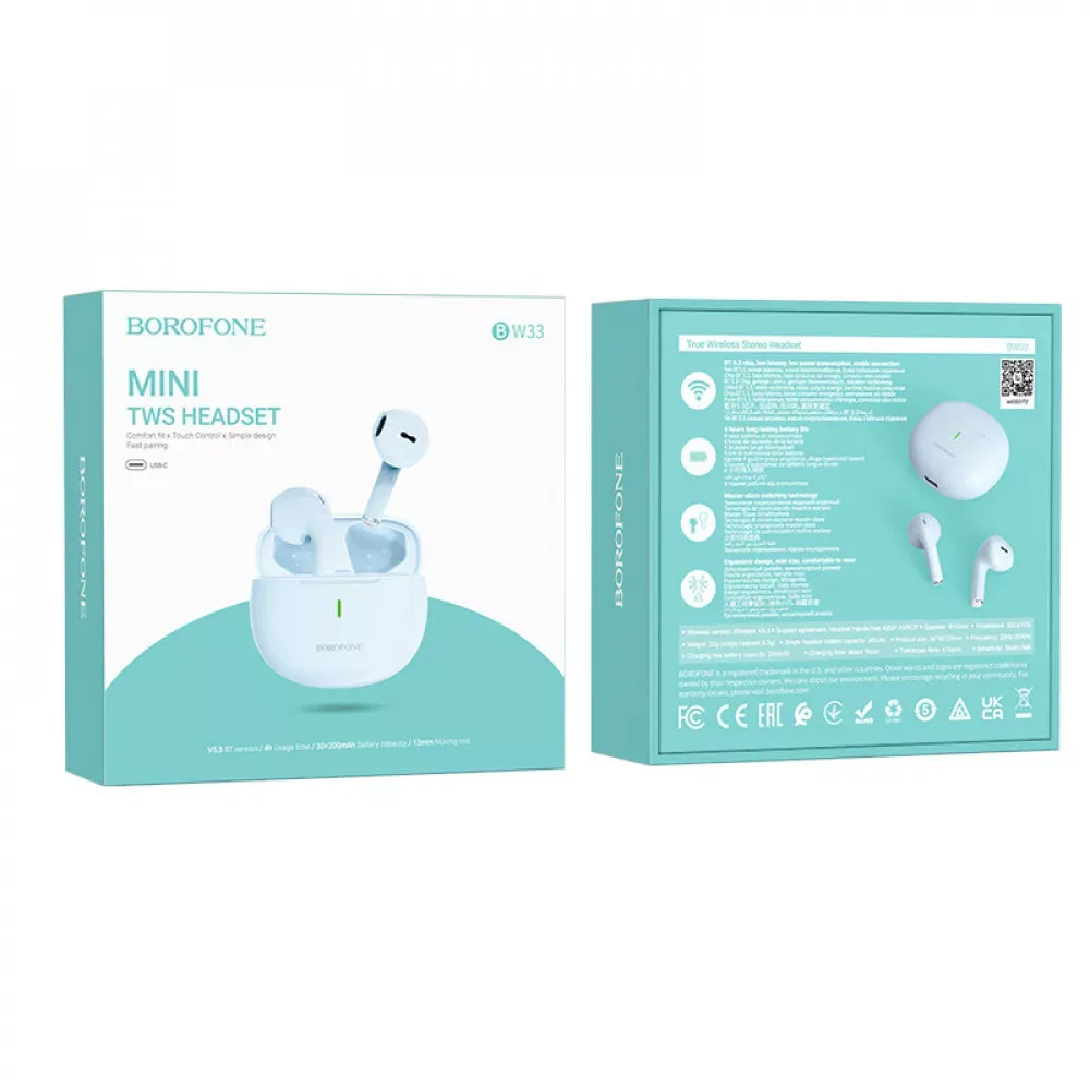 Bluetooth гарнітура TWS Borofone BW33 Handsome — Sierra Blue - фото 3