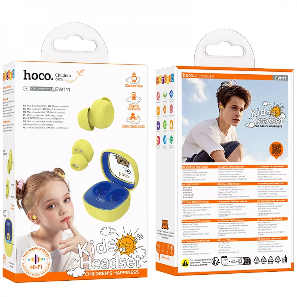 Bluetooth гарнітура TWS Hoco EW111 — Yellow - фото 3