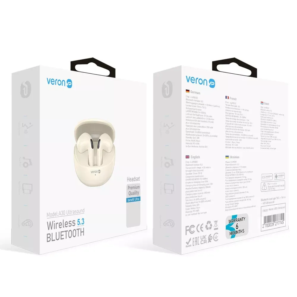 Bluetooth гарнітура TWS — Veron - A30 Ultrasound — фото 3