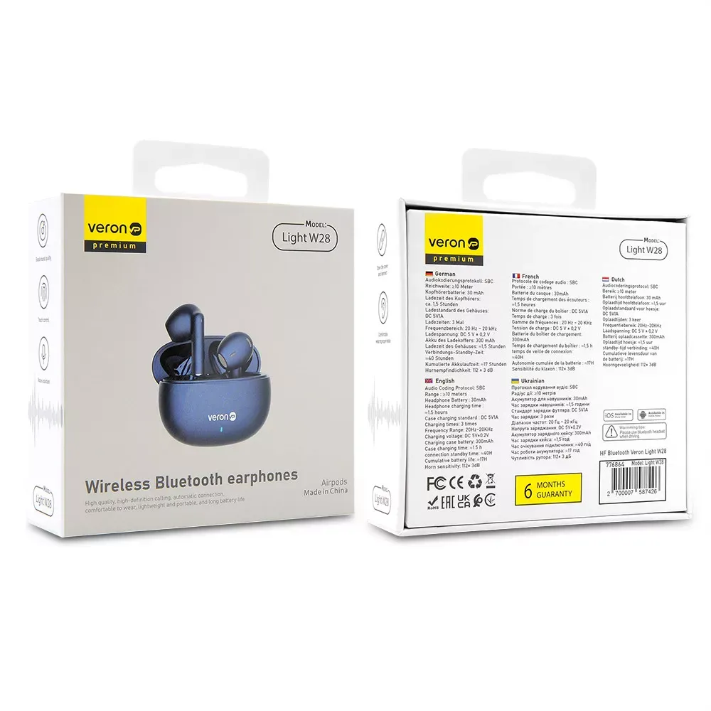 TWS Bluetooth Headset Veron -W28 Light — Blue - фото 3