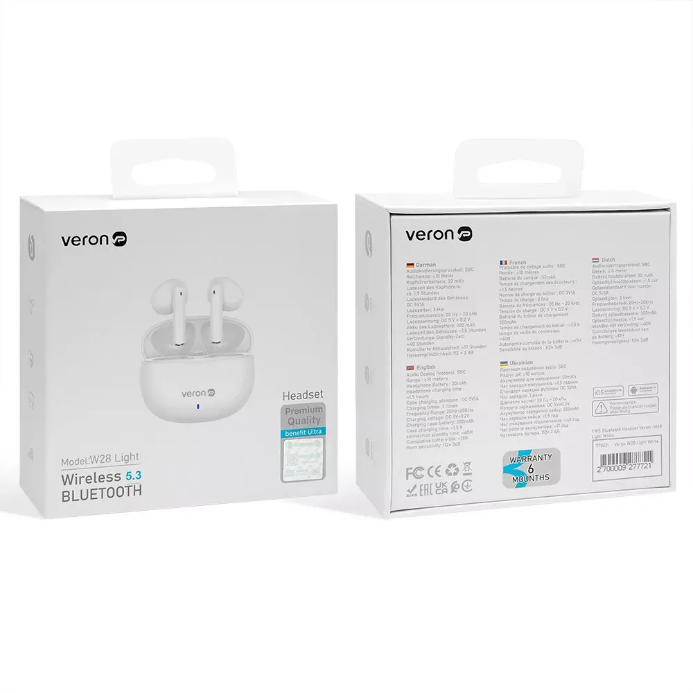 TWS Bluetooth Headset Veron -W28 Light — White - фото 3