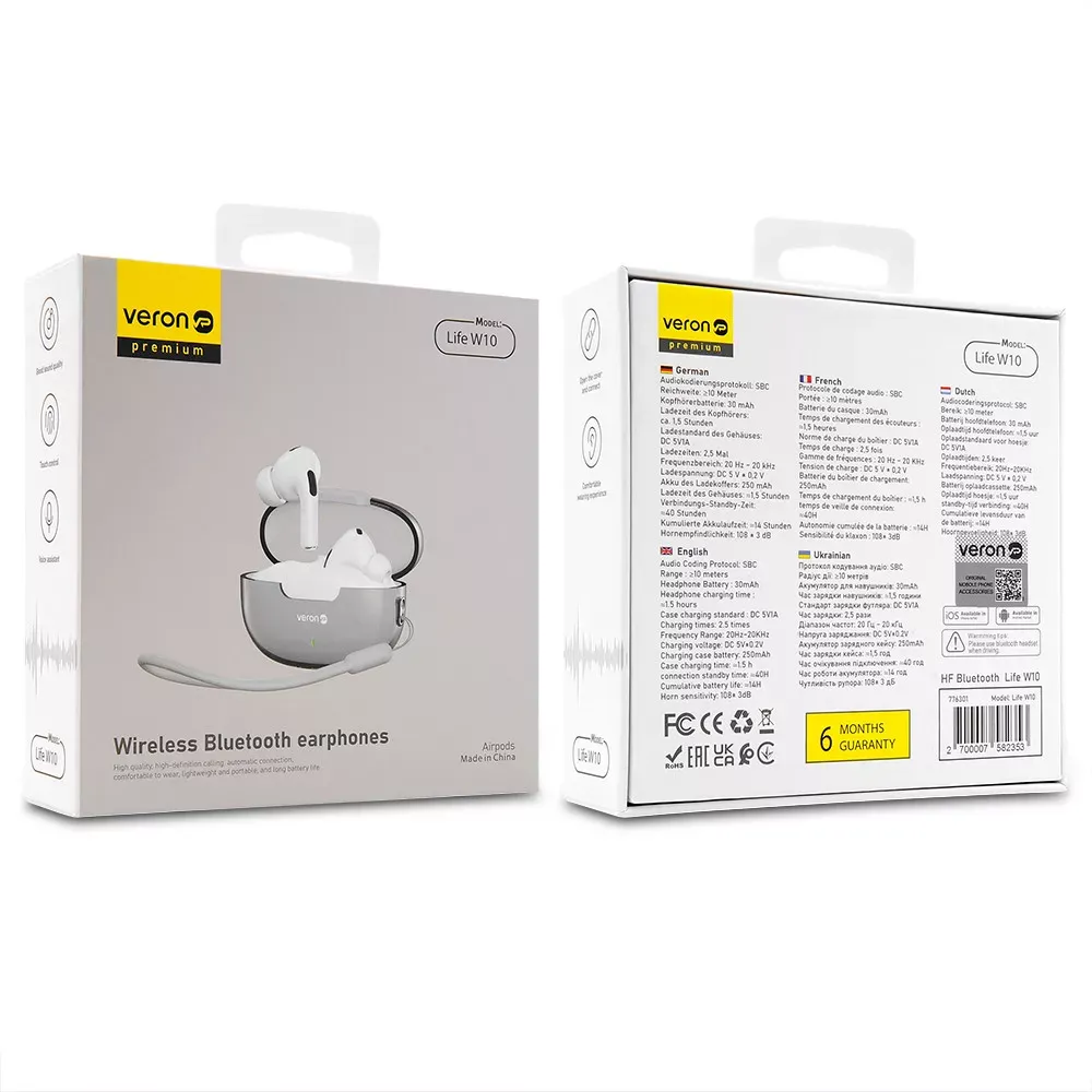 TWS Bluetooth Headset Veron W10 Life — Silver - фото 3