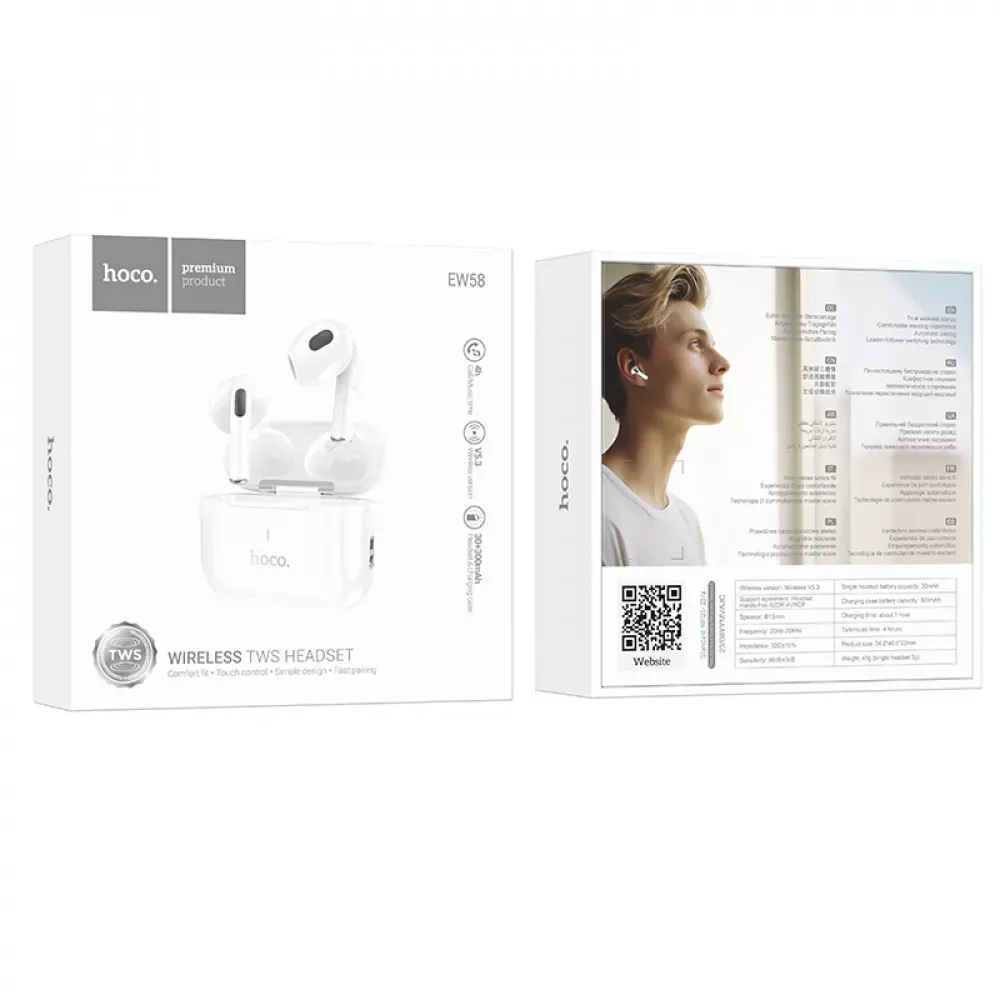 TWS Bluetooth Headset — Hoco EW58 — White - фото 3