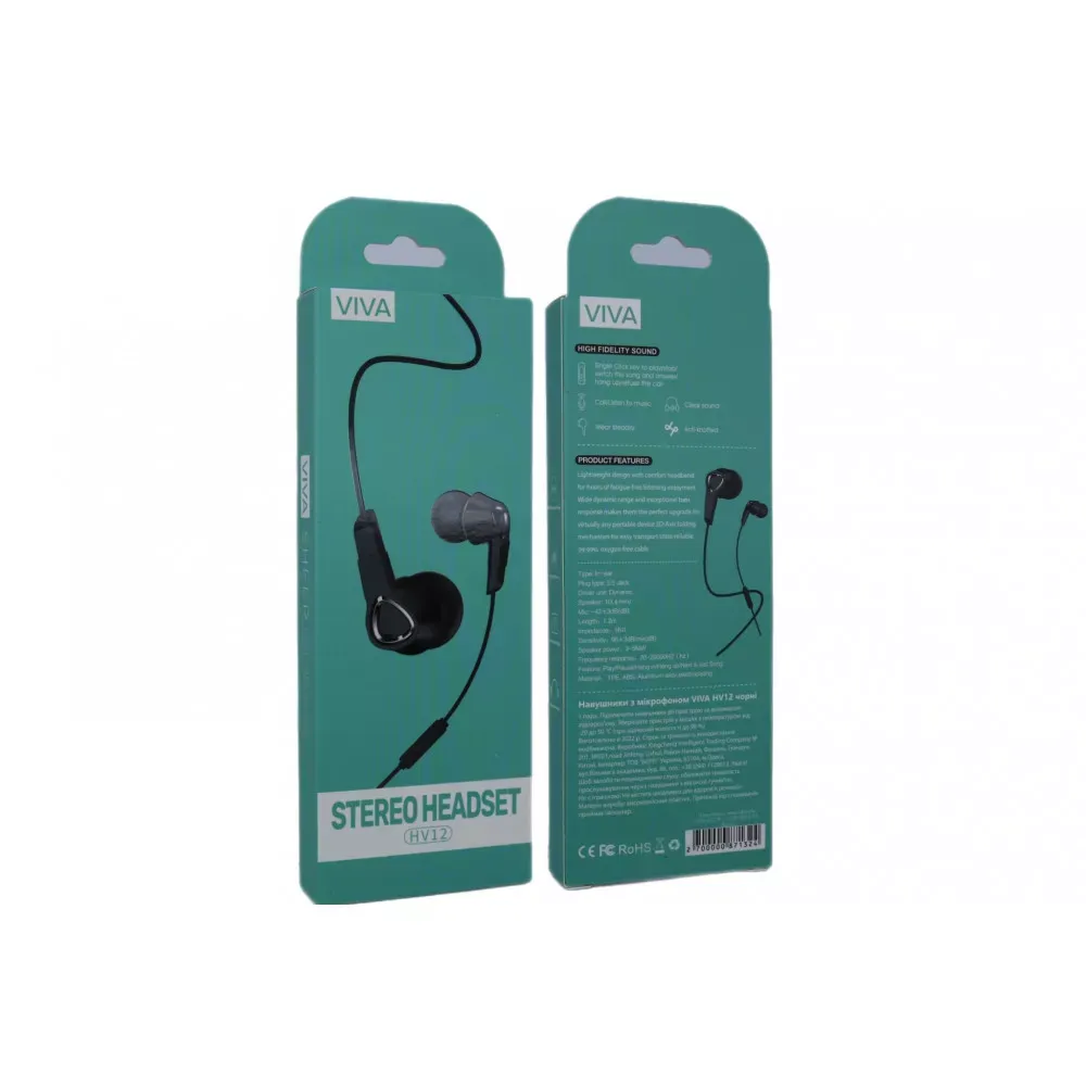 Навушники з мікрофоном 3.5mm Viva HV12 — Black — фото 3