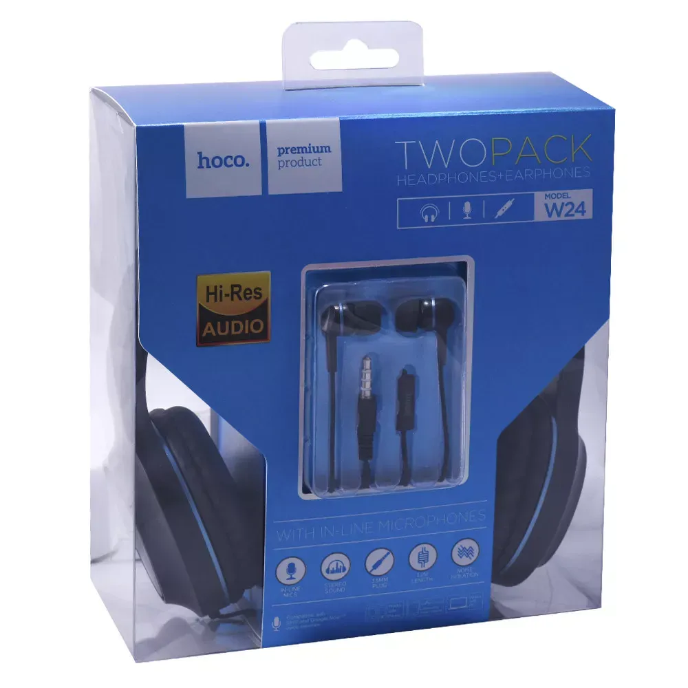 Повнорозмірні навушники 3.5mm Hoco W24 Enlighten — Blue - фото 3