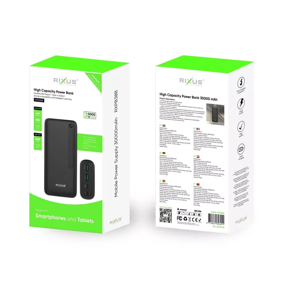 Power Bank 30000 mAh | 20W  — Rixus RXPB38B - фото 3