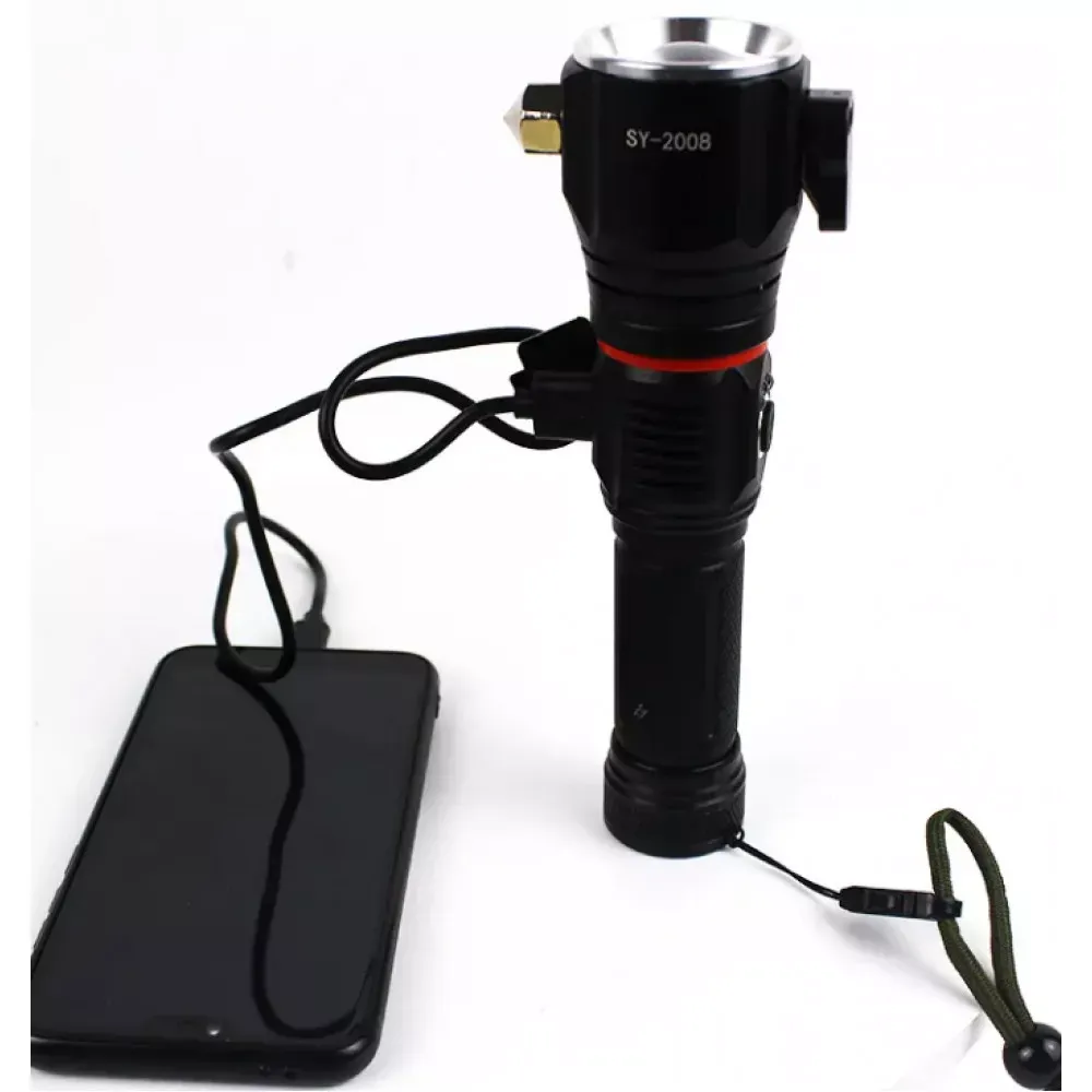 Фонарь ручной аккумуляторный с USB, ZOOM, стеклобоем и магнитом  — SY-2008 — Различные