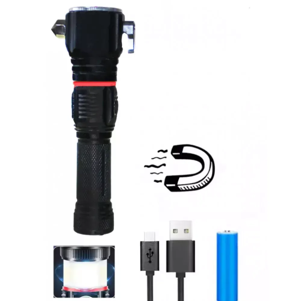 Фонарь ручной аккумуляторный с USB, ZOOM, стеклобоем и магнитом  — SY-2008 - фото 7