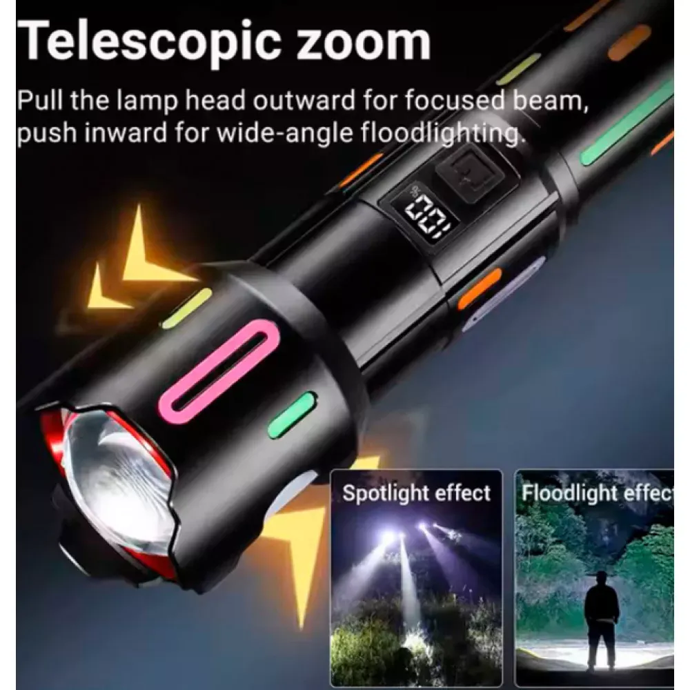 Фонарь ручной с индикатором заряда, Zoom, UCB - C, АКБ 26650, Power Bank —L-2405-TG - фото 7