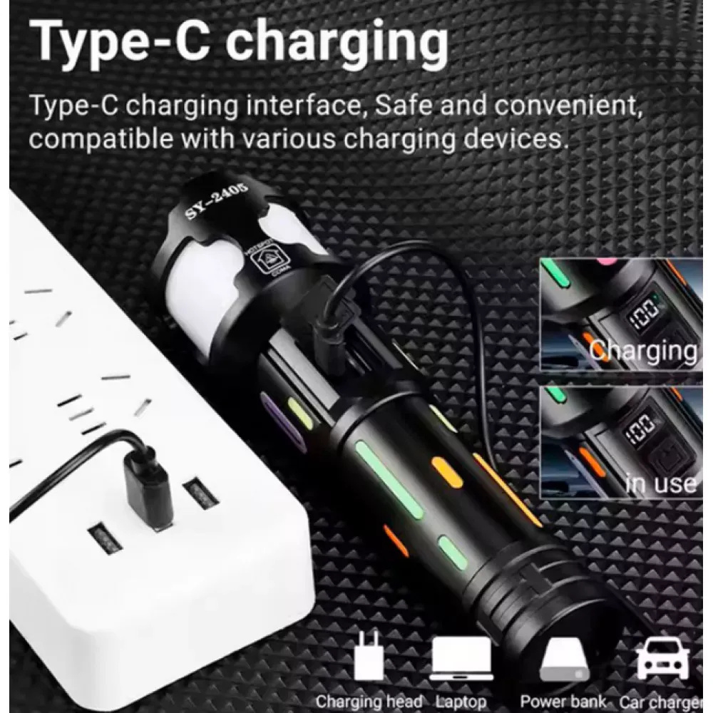 Фонарь ручной с индикатором заряда, Zoom, UCB - C, АКБ 26650, Power Bank —L-2405-TG - фото 8