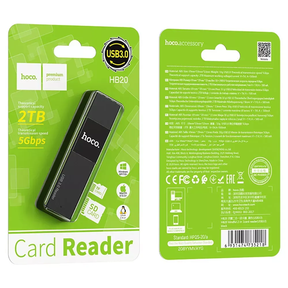 Card Reader Hoco HB20 (USB3.0) — Black - фото 3