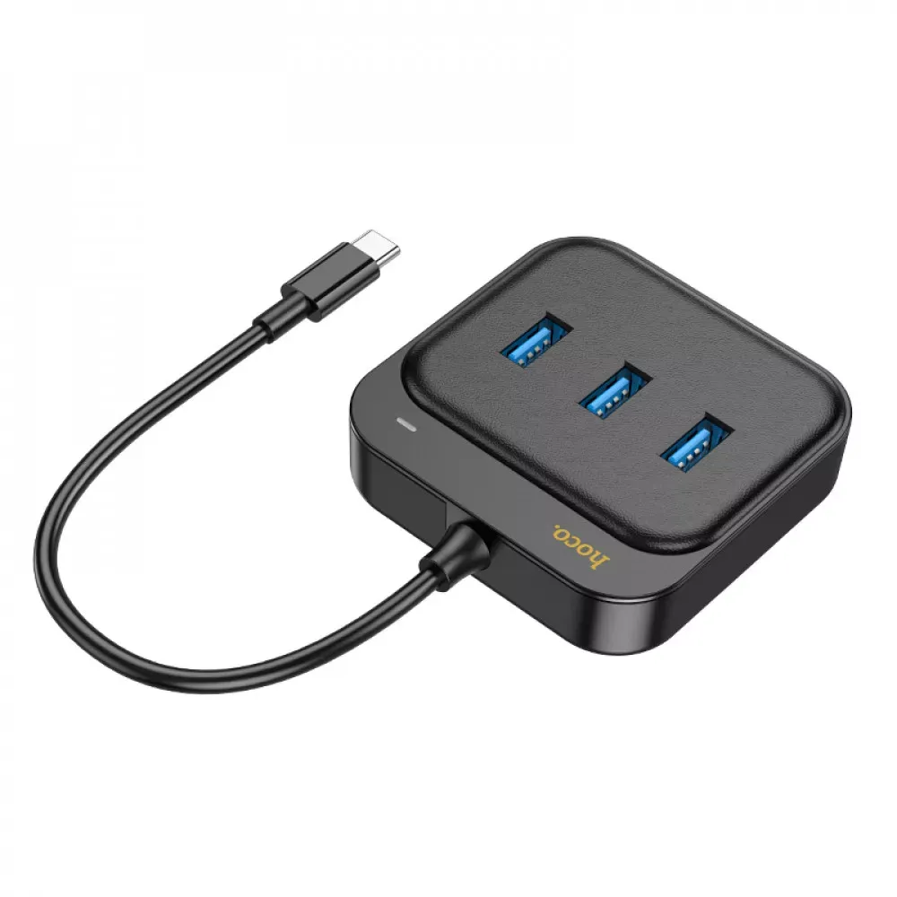 USB Ethernet Adapter Easy link 4-in-1 Gigabit USB C to USB3.0*3+RJ45 Hoco HB35 — Black — фото 4