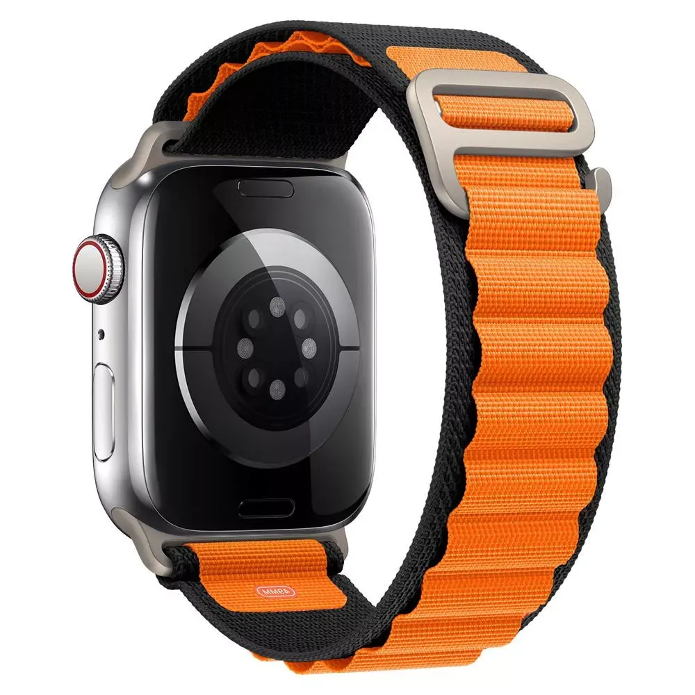 Ремінець Alpine Loop Design Apple Watch 42 mm 44 mm 45 mm 49 mm — Black & Orange — Различные Apple Watch Series 3 42 mm, Apple Watch Series 4 44 mm, Apple Watch Series 7 45 mm, Apple Watch Series 8 49 mm