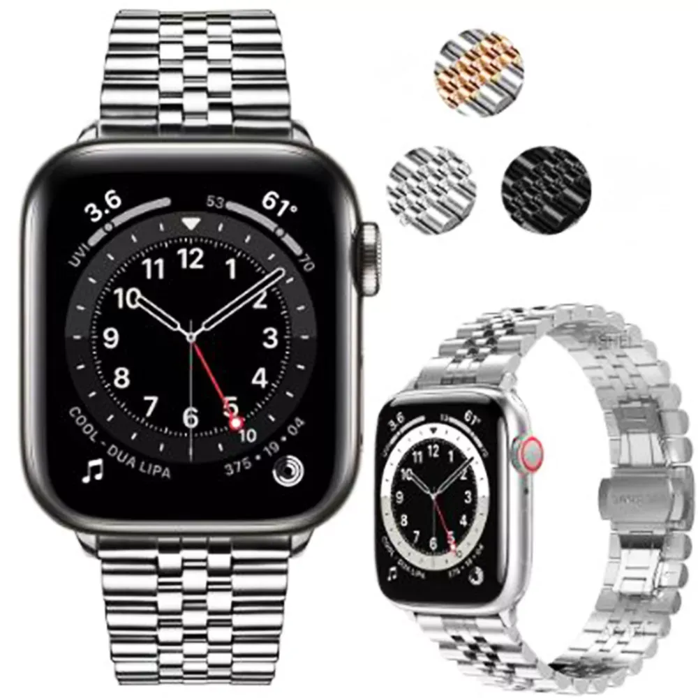 Ремінець Rolex 5 Bead Apple Watch 42 mm 44 mm 45 mm 49 mm Silver