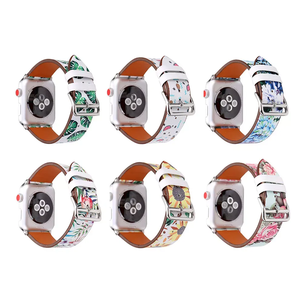 Ремінець Leather Series Flower Pattern Apple Watch 38 mm 40 mm 41 mm — Fresh Leaves - фото 4