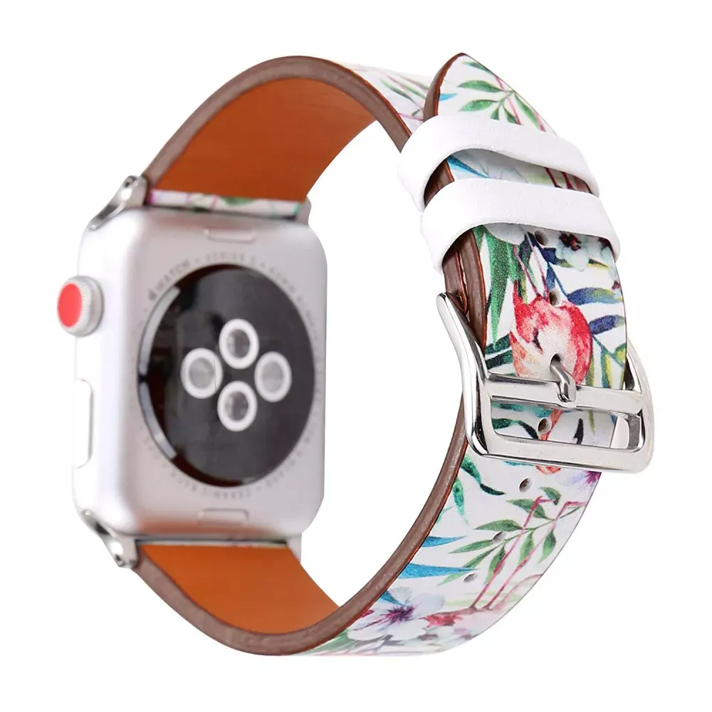 Ремінець Leather Series Flower Pattern Apple Watch 42 mm 44 mm 45 mm 49 mm — Flamingos