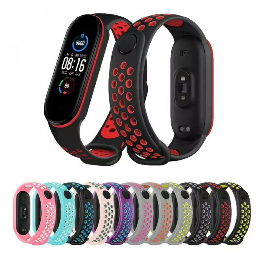 Ремінець Silicone Sport Nike Xiaomi Mi Band 5 6 — Pink & White — фото 4