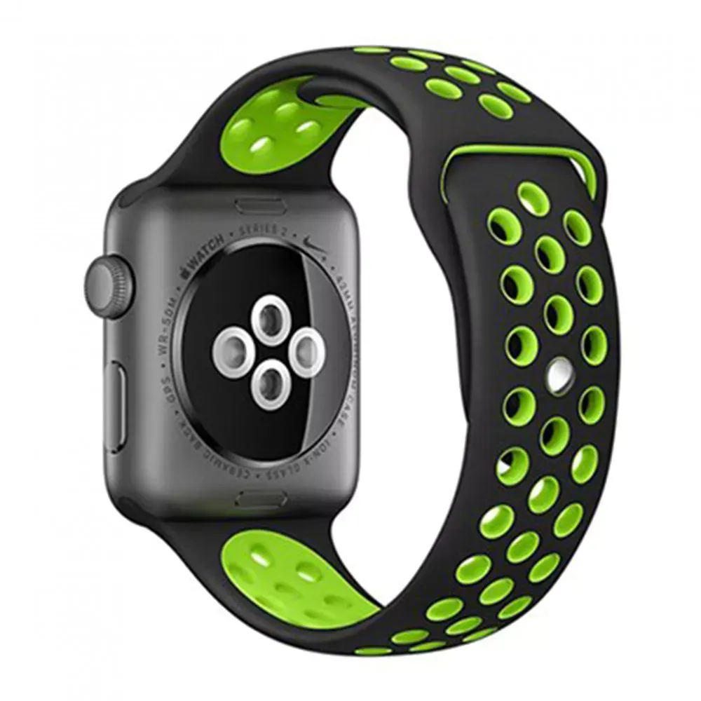 Ремінець Sport Nike Apple Watch 38 mm 40 mm 41 mm — Black & Green — Различные Apple Watch Series 7 41 mm, Apple Watch Series 3 38 mm, Apple Watch Series 4 40 mm
