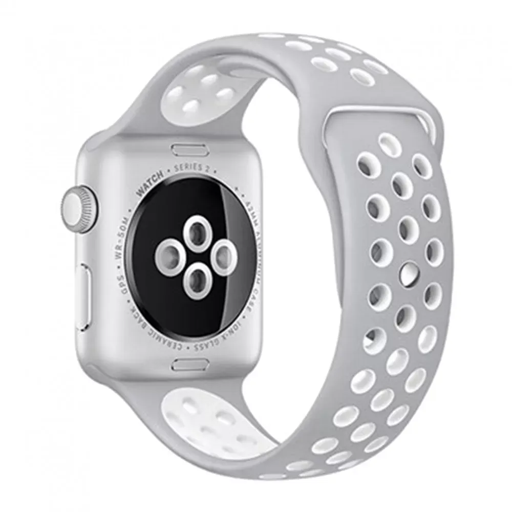Ремінець Sport Nike Apple Watch 38 mm 40 mm 41 mm — Gray & White — Различные Apple Watch Series 7 41 mm, Apple Watch Series 3 38 mm, Apple Watch Series 4 40 mm