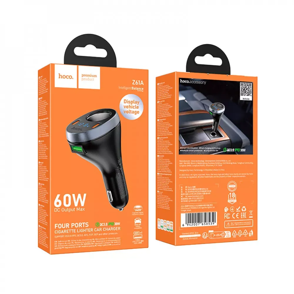 Car Charger | 60W | 2PD | QC3.0 — Hoco Z61A - фото 3