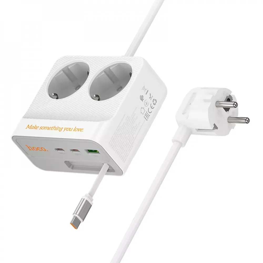 Power Extension 1U | 2P | 3C — Hoco AC28 L=2M  — White - фото 6