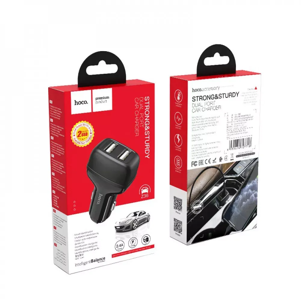 Car Charger 2.4A 2U Hoco Z36 — Black - фото 3