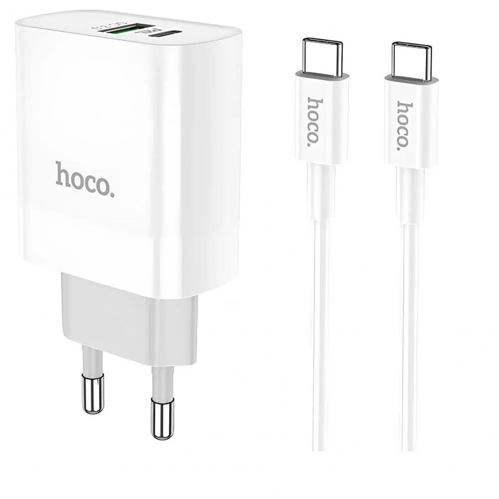 Home Charger 20W PD QC3.0 C to C Cable (1m) Hoco C80A — White — Hoco
