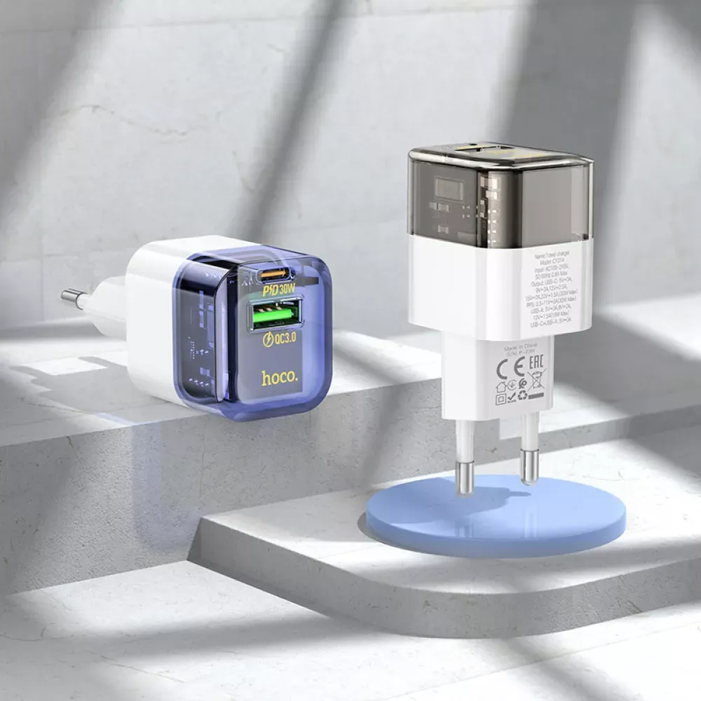 Home Charger 30W PD QC3.0 C to C Cable (1m) Hoco C131A — Transparent Black - фото 5