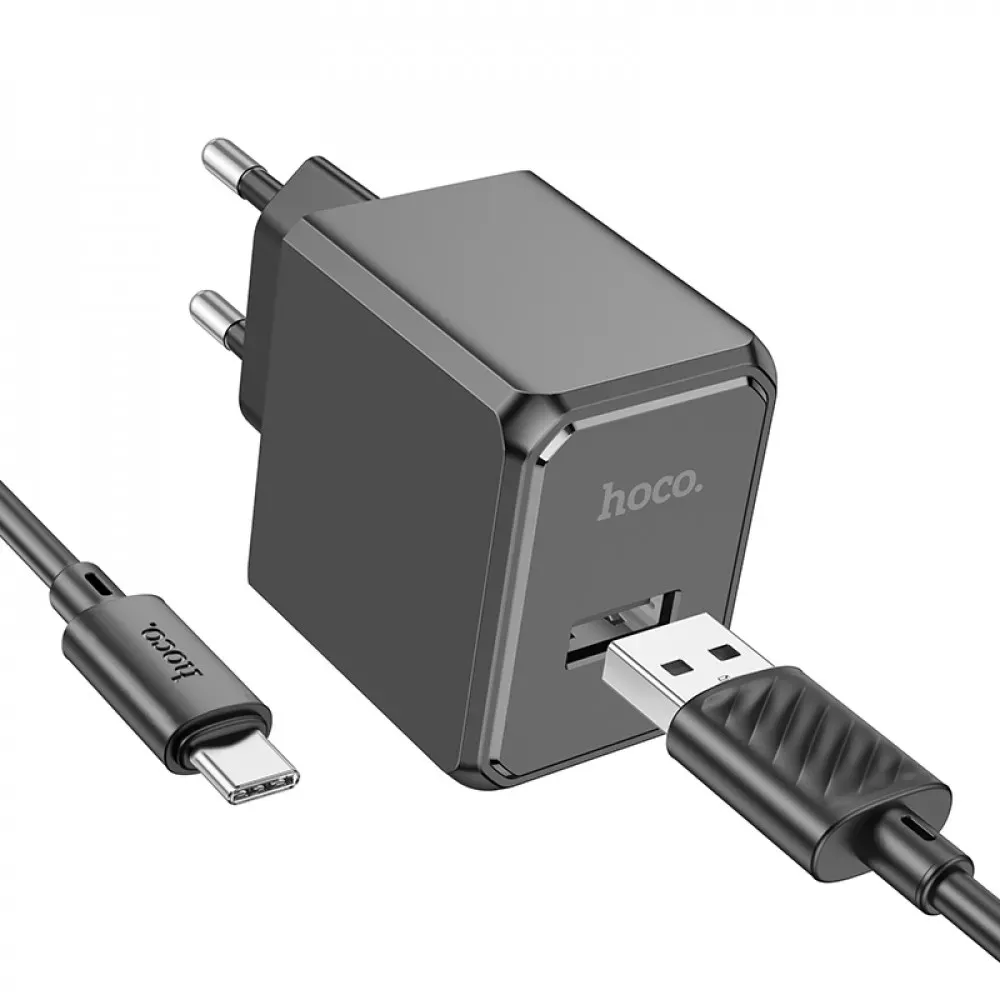 Home Charger | 2.1A | 1U | USB C Cable (1m) — Hoco CS11A — Black — Hoco