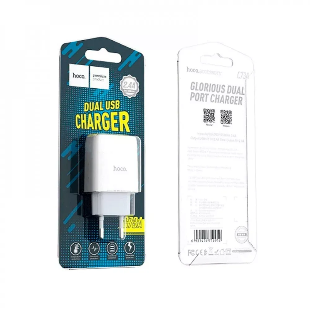 Home Charger | 2.4A | 2U — Hoco C73A — White - фото 3