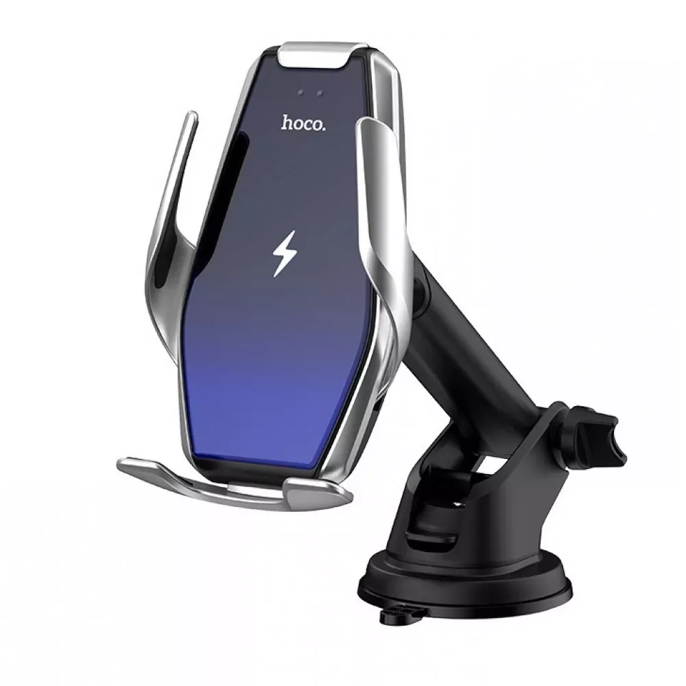 Автотримач розсувний на повітропровід з бездротовою зарядкою 15W Hoco S14 — Silver — Hoco