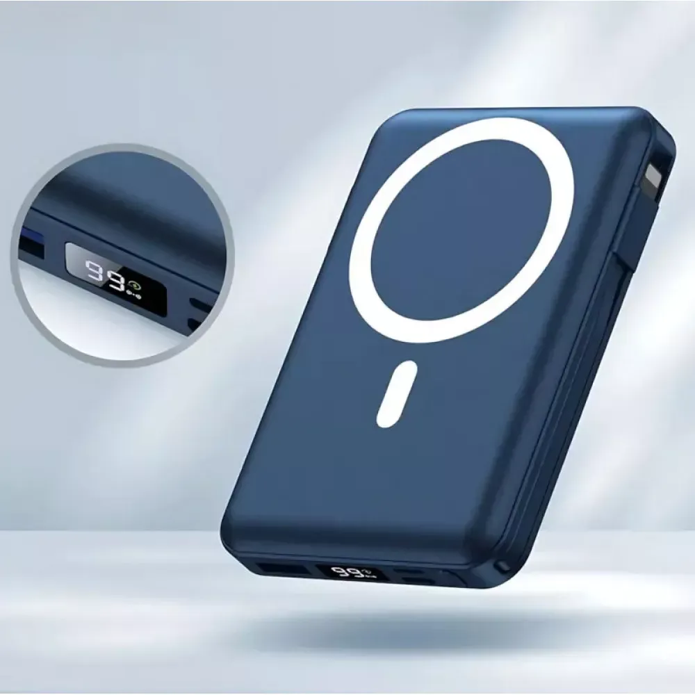 Power Bank 10000 mAh | Yiisonger KT-D011, 22.5W, MagSafe 18W, + 2 кабеля Type-C и IP, Синий - фото 4