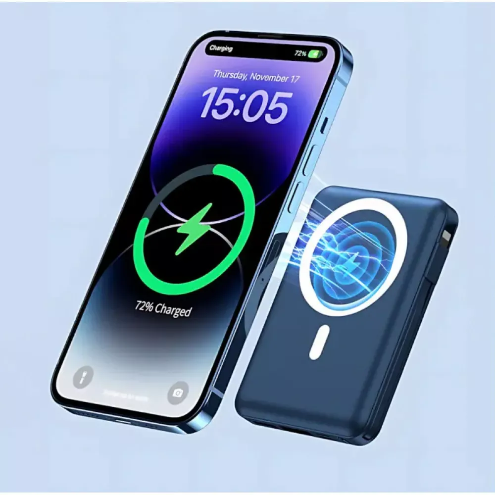 Power Bank 10000 mAh | Yiisonger KT-D011, 22.5W, MagSafe 18W, + 2 кабеля Type-C и IP, Синий - фото 5