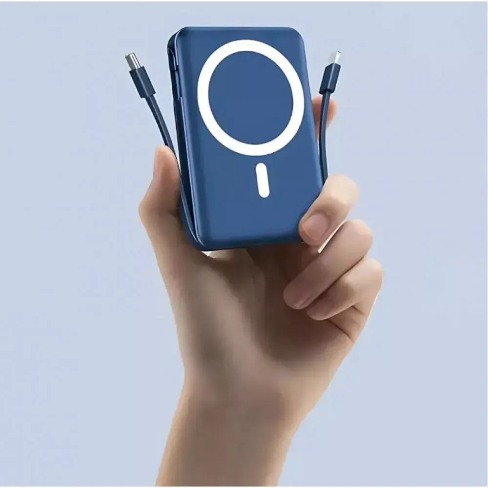 Power Bank 10000 mAh | Yiisonger KT-D011, 22.5W, MagSafe 18W, + 2 кабеля Type-C и IP, Синий - фото 8